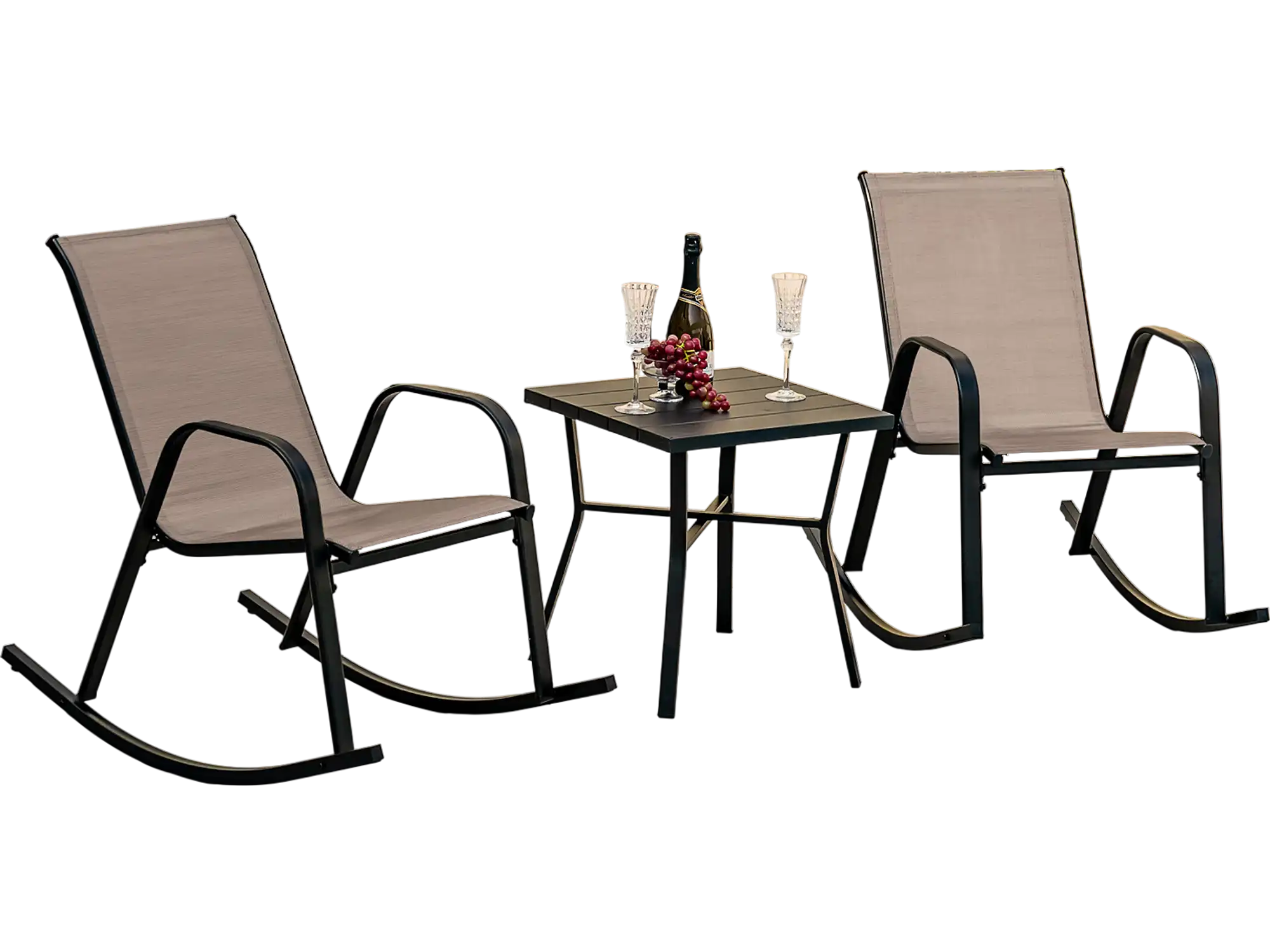 Costway Set of 2 Heavy-Duty Metal Patio Rocking Chairs Brown 56819734 New