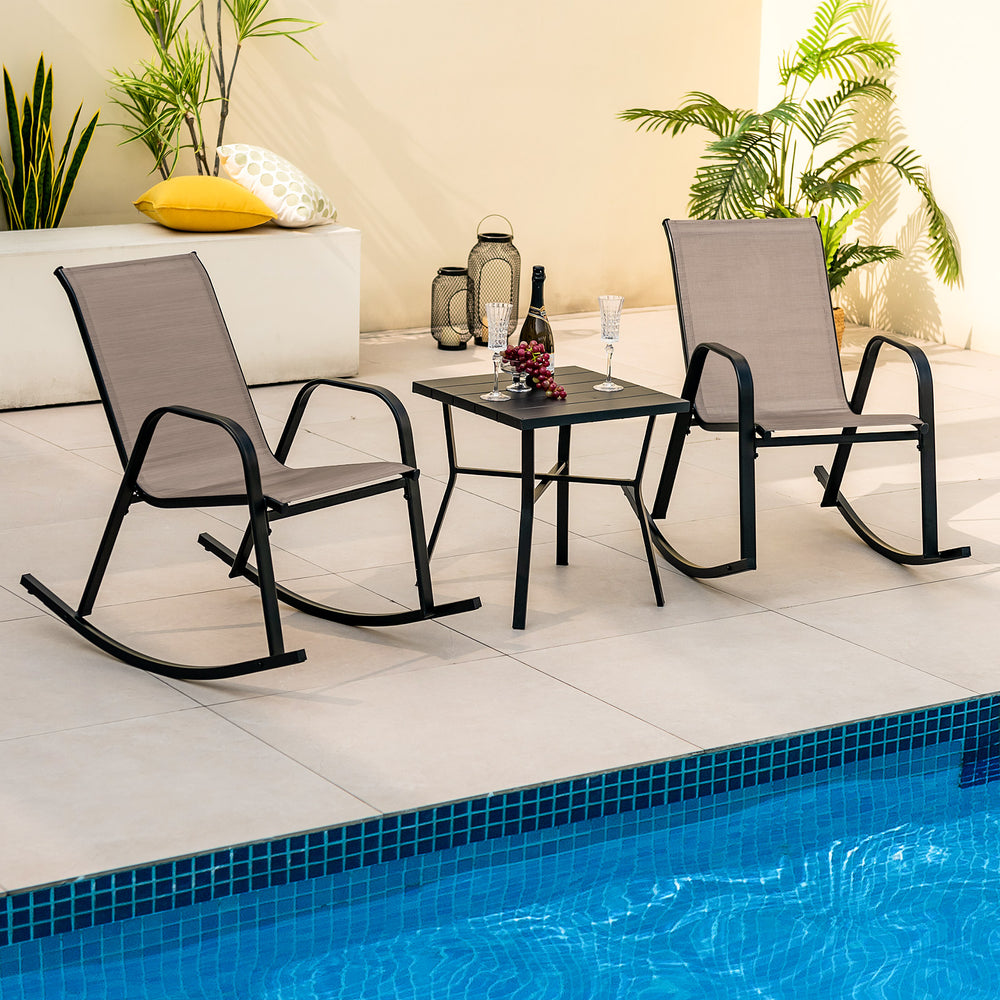 Set of 2 Heavy-Duty Metal Patio Rocking Chair with Breathable Seat Fabric-Brown - Gallery View 1 of 9