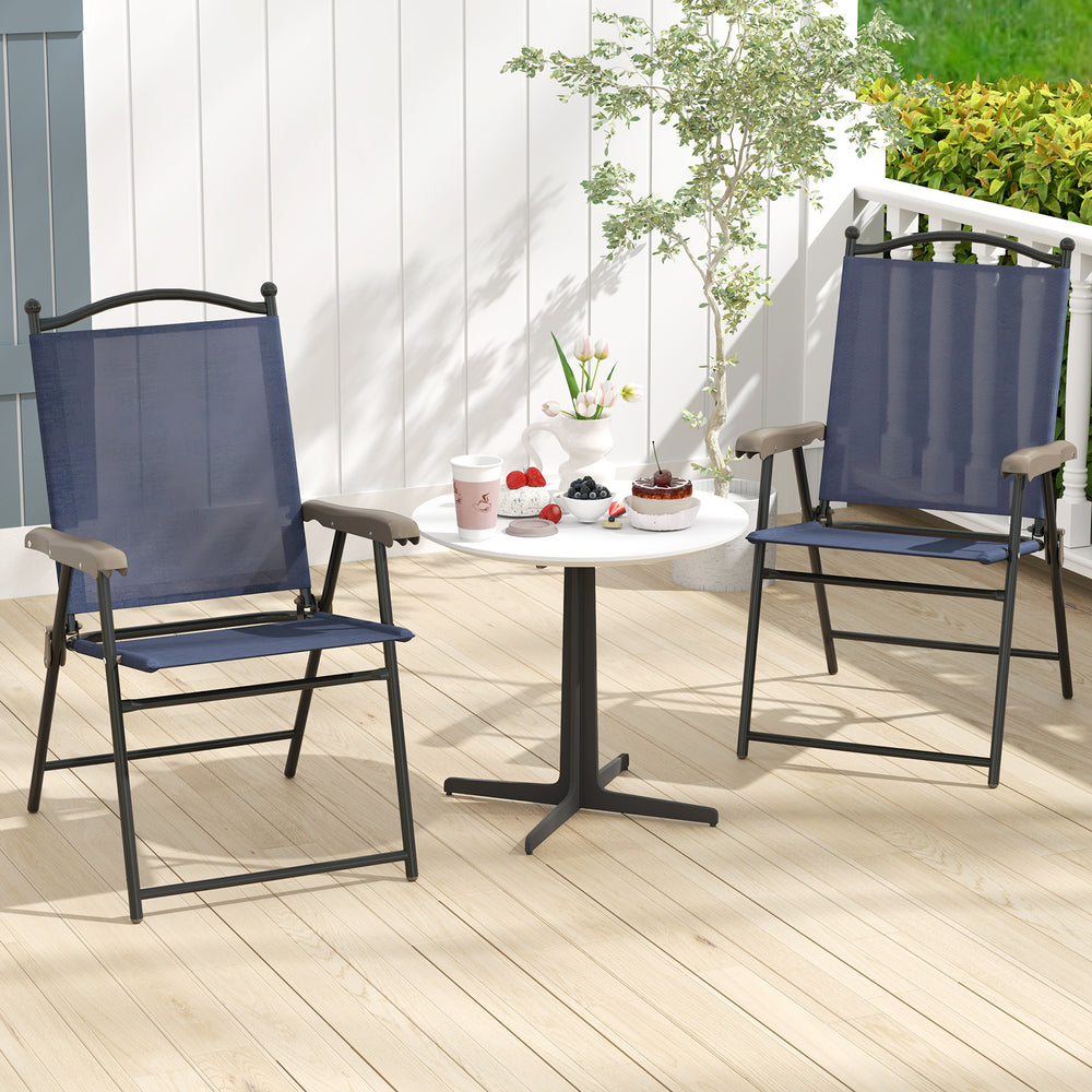 Set of 2 Patio Folding Sling Back Camping Deck Chairs-Navy - Gallery View 1 of 9