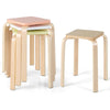 Colorful square stools made of poplar and birch wood, stackable design with anti-slip mats for versatile use.