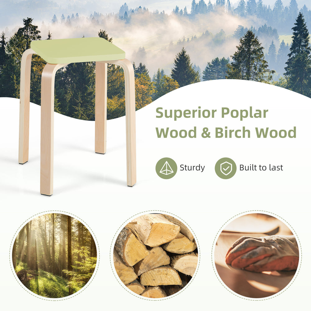 Colorful square stool made of poplar and birch wood, featuring a sturdy design and anti-slip foot pads for stability.
