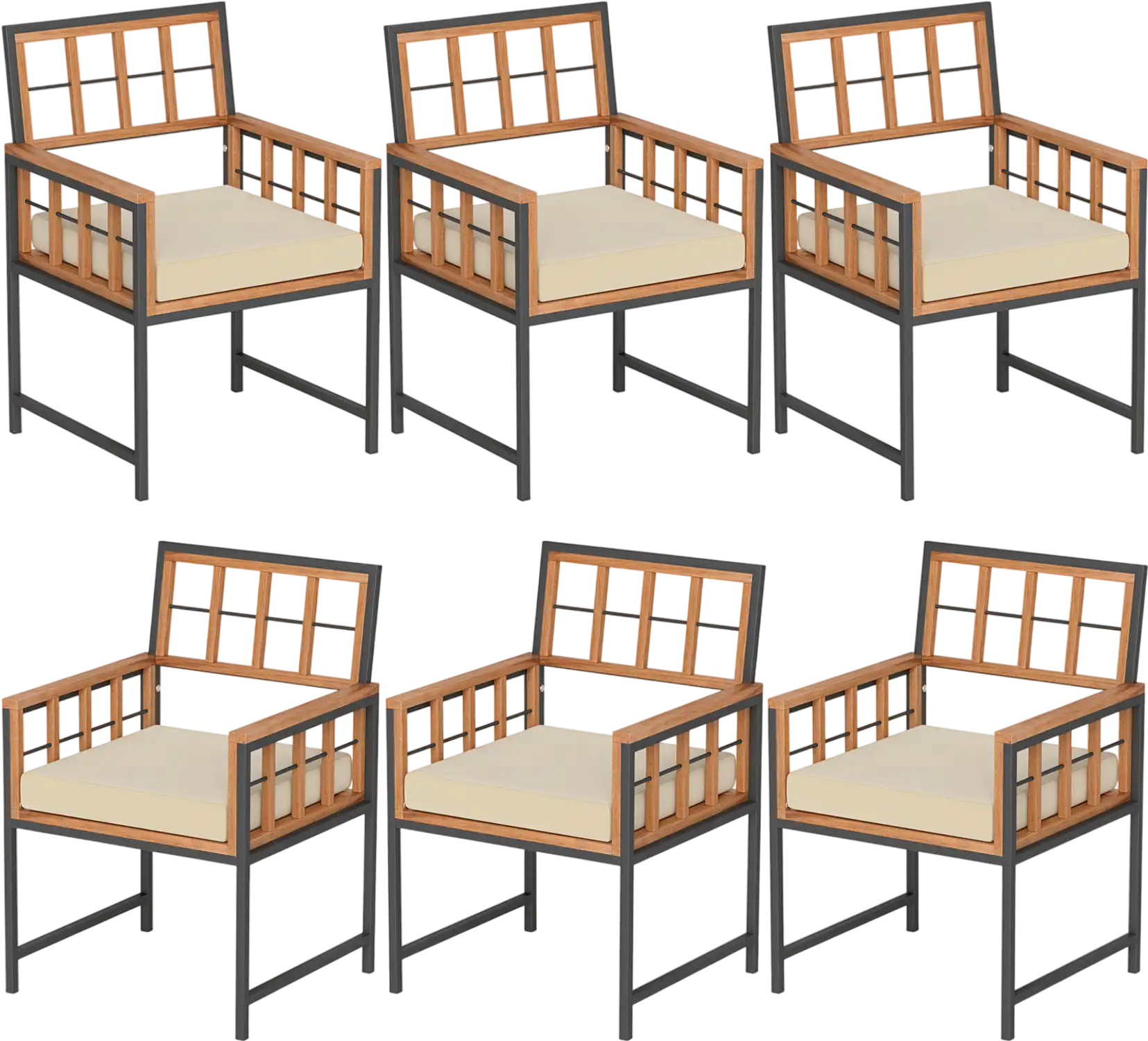 Costway Set of 6 Patio Dining Chairs Acacia Wood Armchairs with Cushions 397684251 New