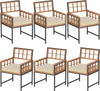 Set of 6 Patio Dining Chairs Acacia Wood Armchairs with Cushions
