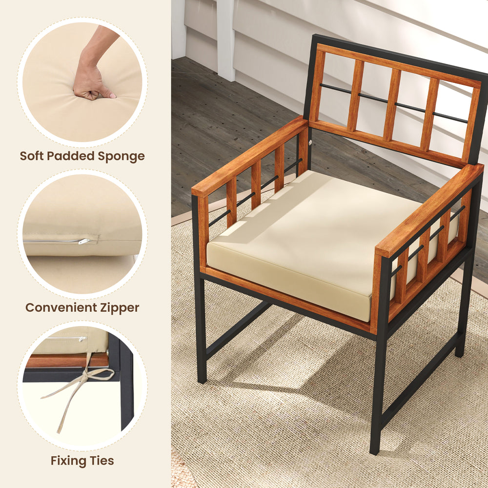 Acacia wood patio dining chair with soft cushions, convenient zipper, and fixing ties for secure seating. Ideal for.