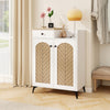 Side view of the 2-door shoe rack organizer in white with a countertop, showcasing its stylish design and practical.