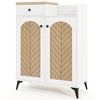 2-door shoe rack organizer in white with herringbone pattern, featuring a drawer and 6 removable shelves for versatile.