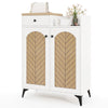 Close-up of the herringbone pattern on the 2-door shoe rack organizer with drawer, showcasing its stylish design.