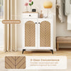 2-Door shoe rack organizer in white with laser-engraved patterns, featuring a drawer and 6 removable shelves for.
