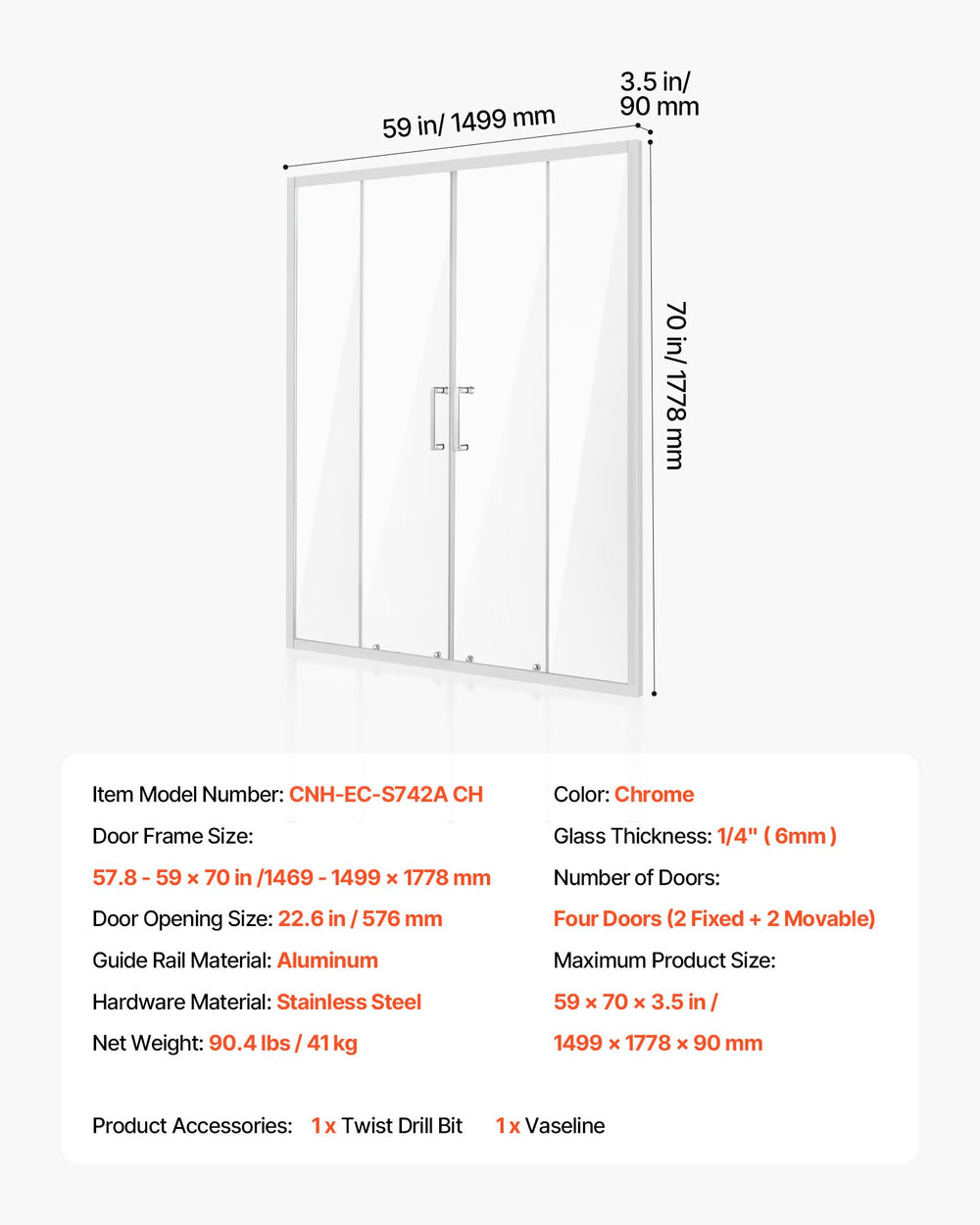 VEVOR Semi-frameless Shower Door - Image 7