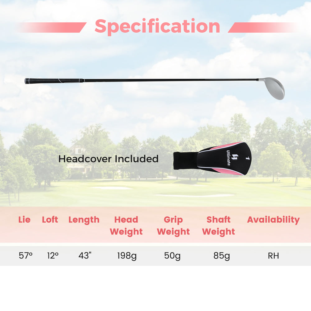 12° individual driver golf club for women with lightweight aluminum head and anti-slip rubber grip, includes headcover.