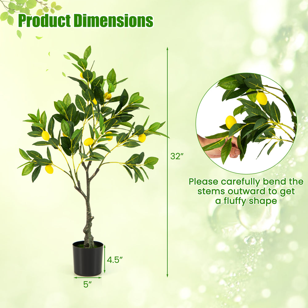 Artificial lemon tree with vibrant fruits and leaves, 32 inches tall, perfect for indoor decoration and low maintenance.