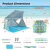 Portable UPF50+ beach umbrella tent in blue, measuring 7.6 x 7 ft, with carrying bag for easy transport and setup.