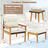 Dimensions of the 5 Piece Rattan Furniture Set with square coffee table, featuring acacia wood and PE rattan for.