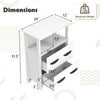 Dimensions of the 24-inch white floor cabinet with 2 drawers and 2 open compartments for versatile storage solutions.