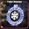 33-inch lighted snowflake wreath dimensions with 128 LED lights, suitable for indoor and outdoor Christmas decoration.