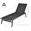 Black outdoor reclining chaise lounge chair with 6 adjustable backrest positions, perfect for patio or poolside.
