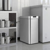 Slim kitchen trash can with wing lids, made of stainless steel, features soft-closing and infrared sensor for.