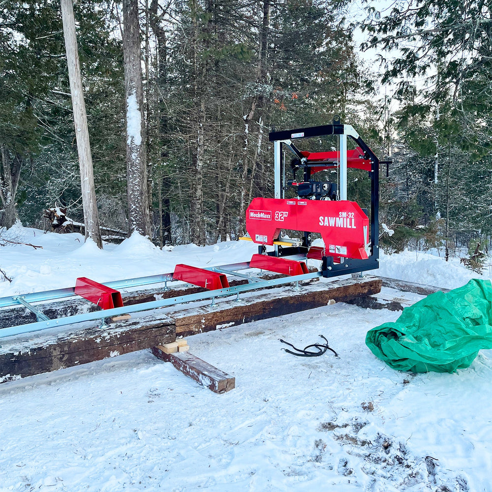 32" Portable Sawmill,  459cc 15HP E-Start Gasoline Engine,  26.5" Board Width,  13' Track Length ,  SM-32