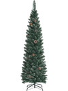 Snowy 5 ft artificial pencil Christmas tree with pine cones, slim design for space-saving holiday decoration.