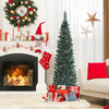 Snowy 5 ft artificial pencil Christmas tree with pine cones, perfect for festive decoration in small spaces.