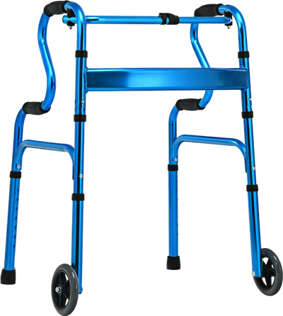 Costway Adjustable Heavy-Duty Folding Walker w/ Unidirectional Wheels Bi-Level Armrests 63847591 New