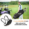 Golf stand bag with double shoulder straps and soft pad for comfortable carrying, featuring 7 pockets for storage.