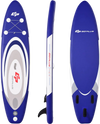 Adjustable 11-foot inflatable paddle board in blue with carry bag, ideal for surfing, yoga, and fishing.