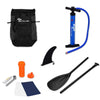 Adjustable 11-foot inflatable paddle board set with pump, paddle, fin, and carry bag for versatile water activities.
