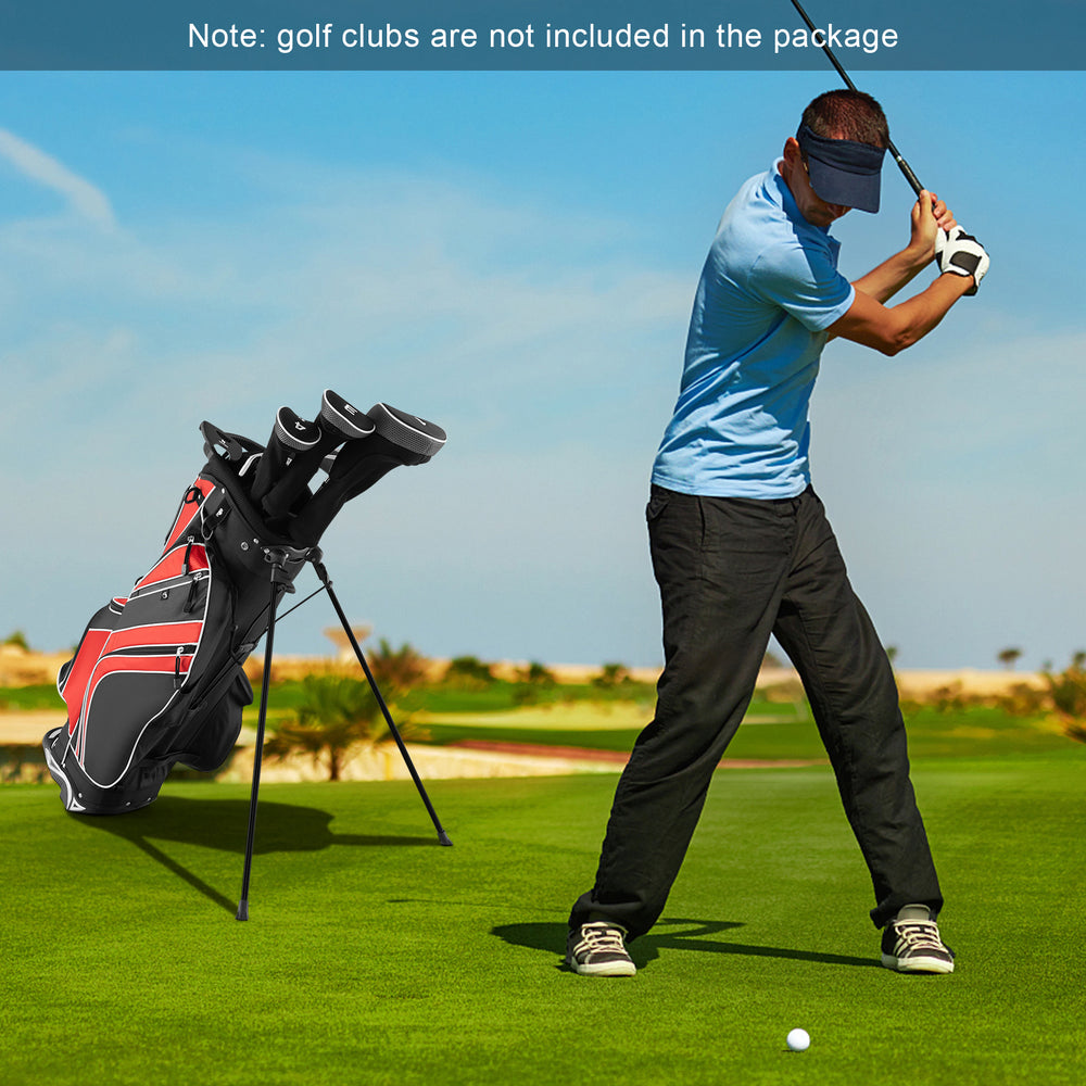 Golf Stand Cart Bag with 6-Way Divider Carry Pockets-Red - Gallery View 1 of 8
