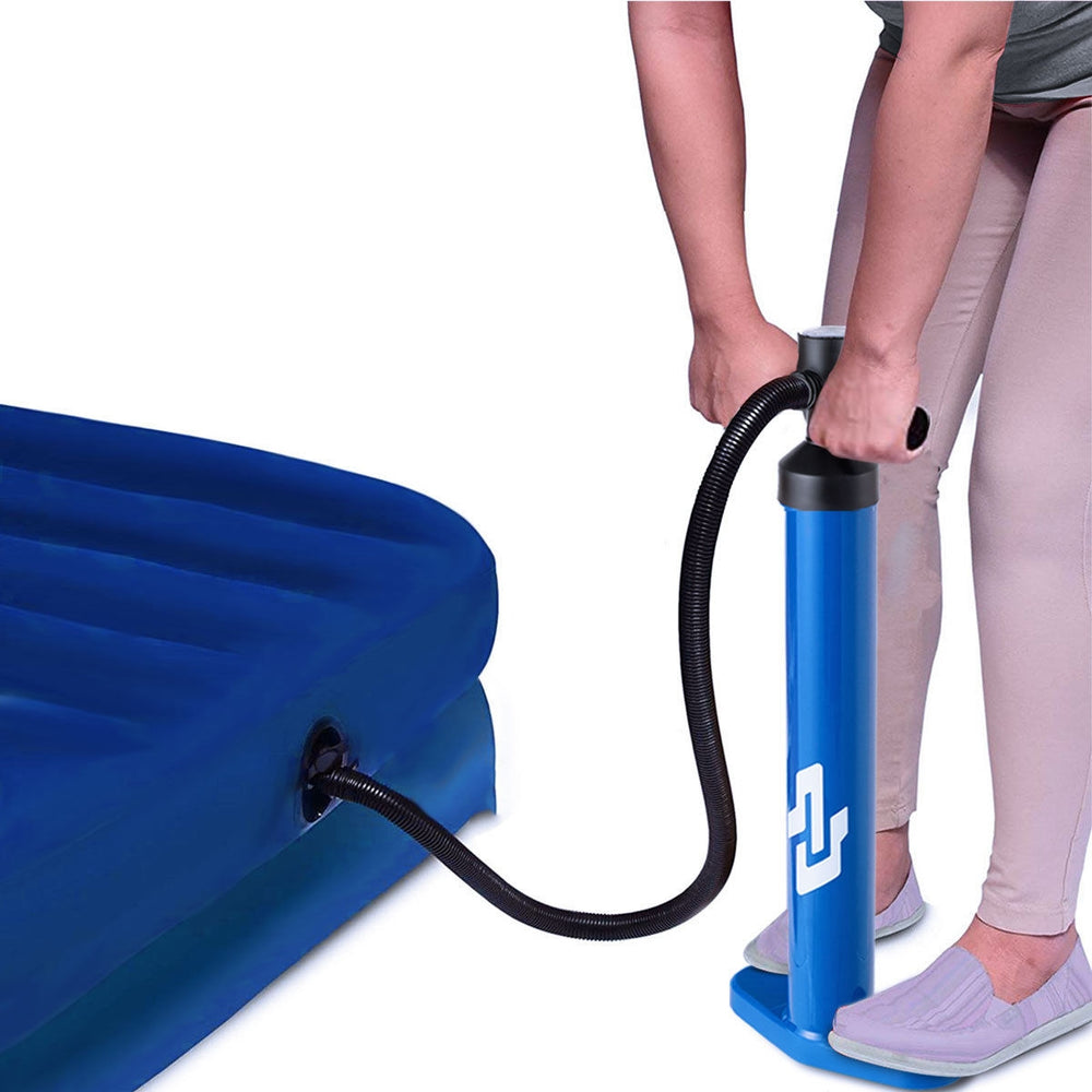 Manual inflation SUP hand pump with gauge, featuring a durable design and double action for quick inflation of paddle.