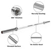 Close-up of a 1000 lbs weight lifting barbell showcasing the chrome finish, non-slip knurling, and 360° rotation.