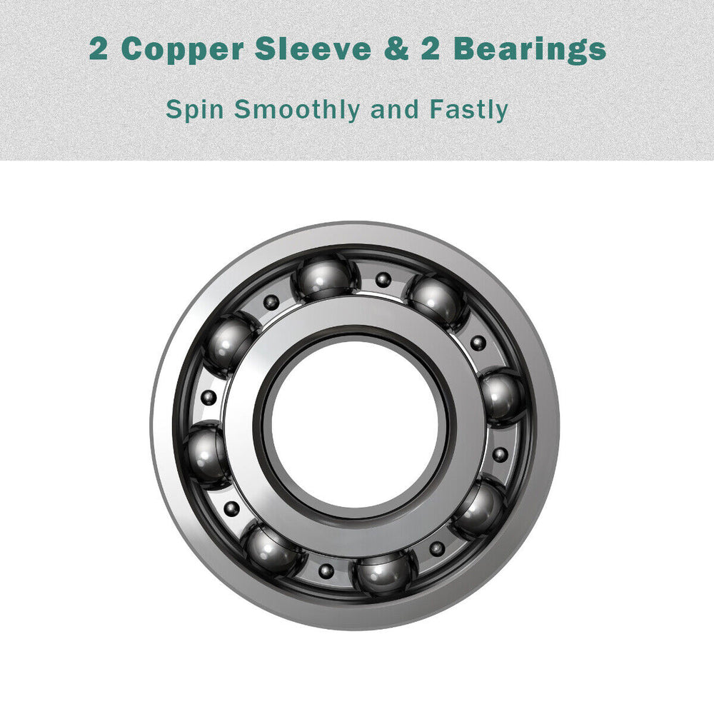 Close-up of barbell bearing with 2 copper sleeves, designed for smooth spinning and preventing wrist injuries.