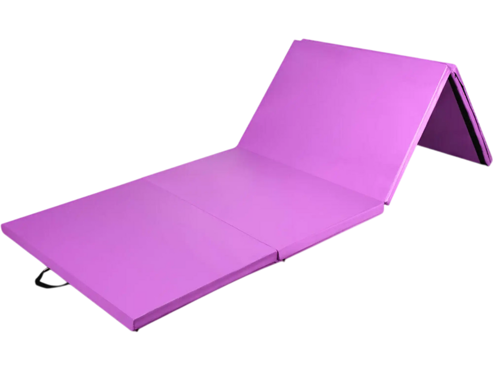 Purple 8 x 4 feet folding gymnastics tumbling mat with 4 panels, 2-inch thick EPE foam, and zip for easy cleaning.