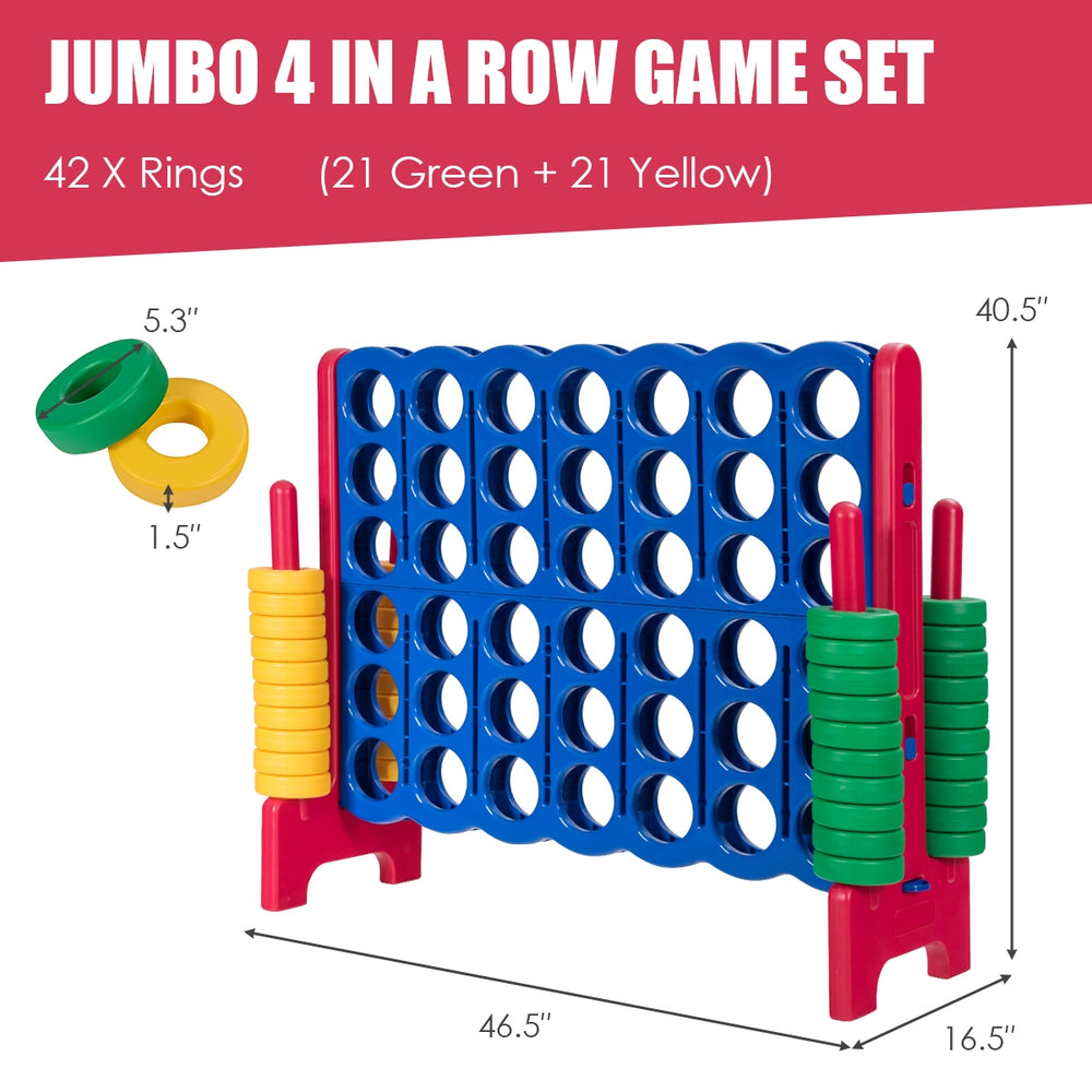Jumbo 4-to-Score game set with 42 rings in green and yellow, designed for outdoor fun and improving motor skills.