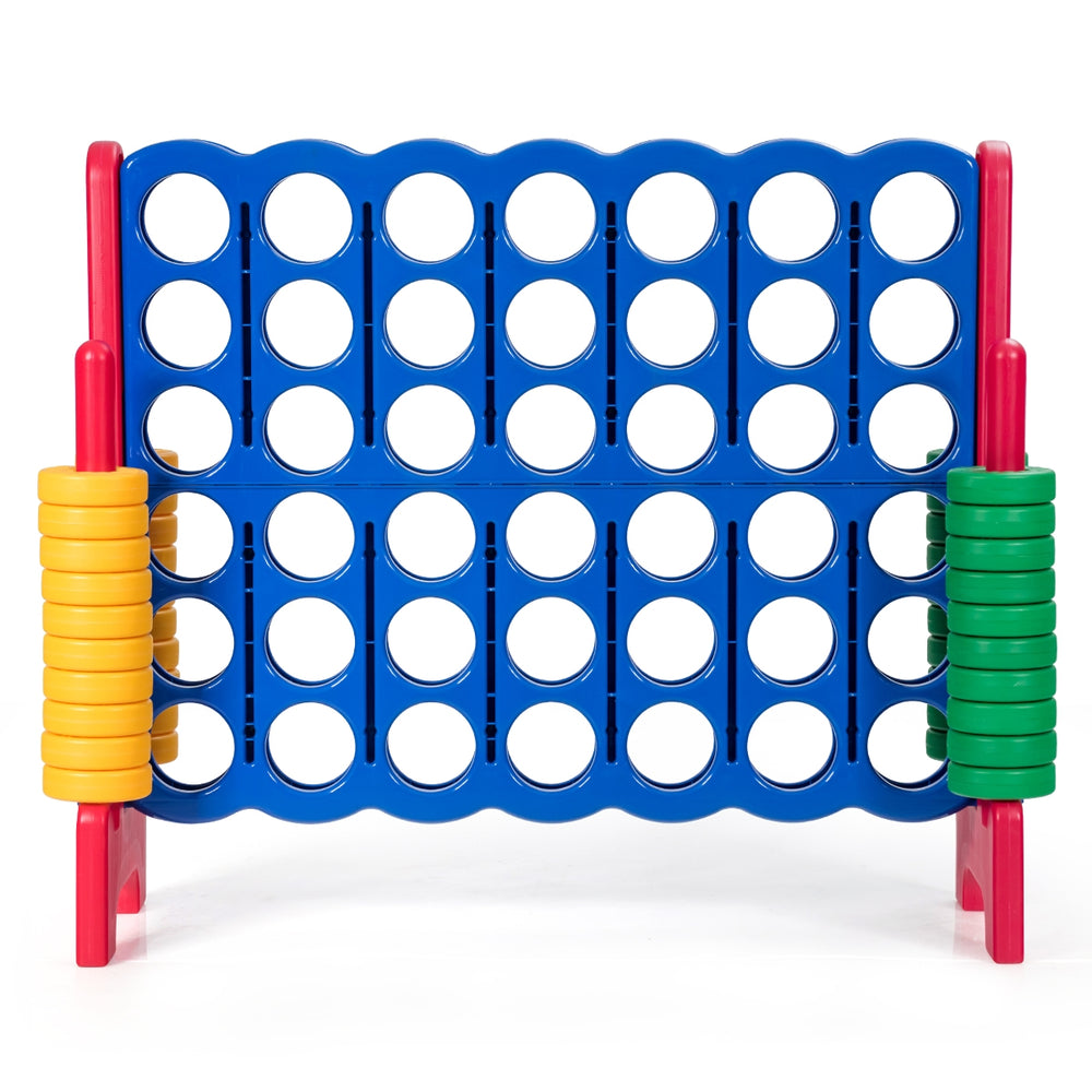 Jumbo 4-to-Score game set in blue with 42 rings, perfect for outdoor parties and improving children's motor skills.