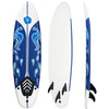 6 feet surfboard with blue design, durable foam top, and three detachable fins, ideal for beginner surfers.