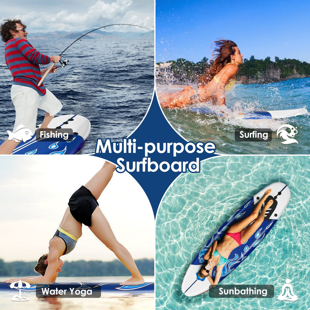 Multi-purpose surfboard featuring a durable foam top, ideal for fishing, surfing, water yoga, and sunbathing.