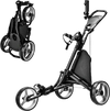 Folding 3 wheels golf push cart in gray with adjustable handle, lightweight aluminum, and removable wheels for easy.