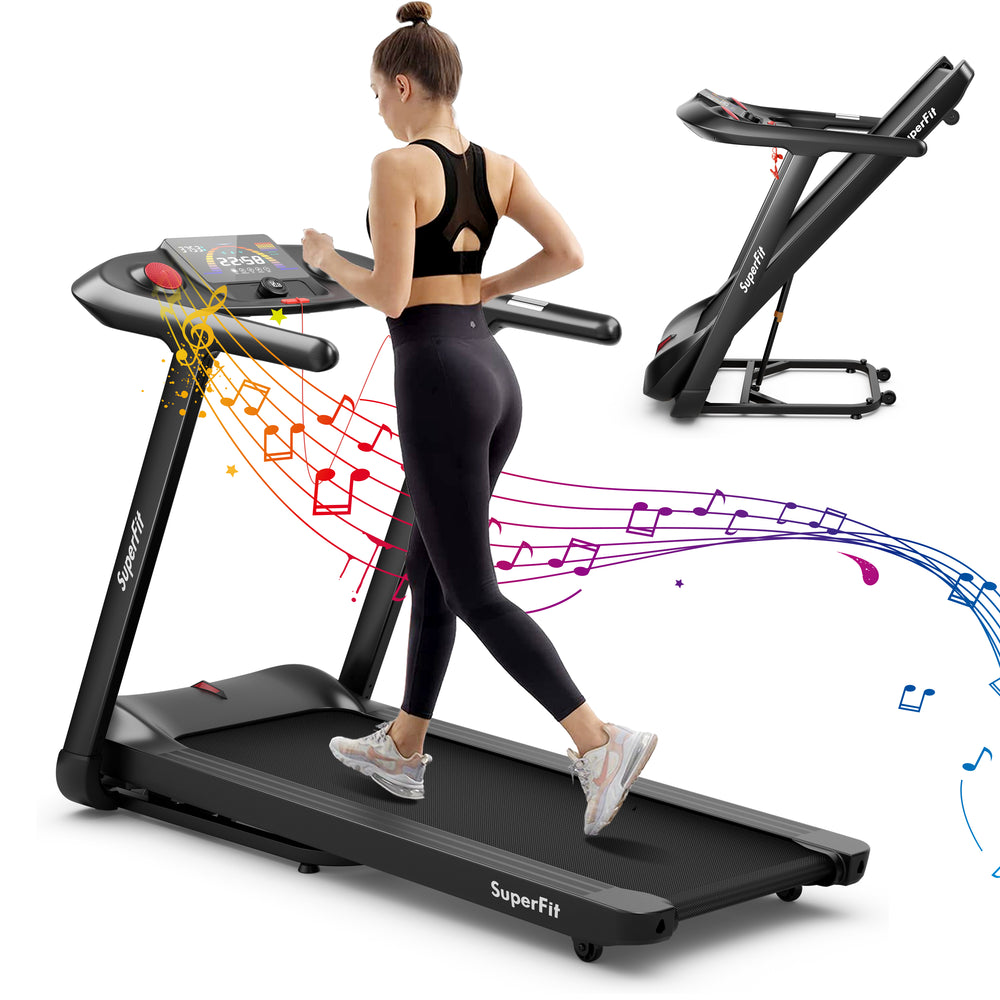 Folding treadmill with 4.75 HP motor, 20 preset programs, and spacious 51" x 18" running area for comfortable workouts.