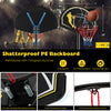 Portable adjustable basketball hoop system with shatterproof PE backboard, height adjustable from 4.25 to 10 feet.