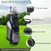 14-way golf cart stand bag in gray with waterproof rain hood, featuring multiple pockets and easy-carry handles for.