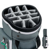 14-way divider top of a golf cart bag in gray, featuring 7 zippered pockets for organized club storage.