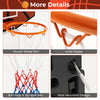 Close-up of sturdy metal rim and anti-tear net for indoor outdoor basketball games, designed for durability and support.