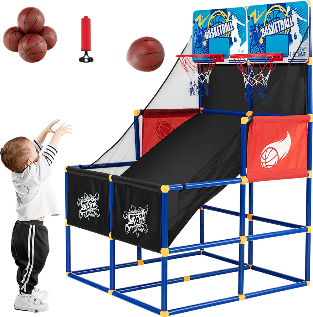Kids Arcade Basketball Game Set with 4 Basketballs and Ball Pump