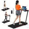 3-in-1 folding treadmill with large desk, LCD display, and spacious running belt for versatile workouts at home.