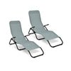 Two light green folding patio chaise loungers with rocking design, ergonomic backrest, and sturdy steel frame for.