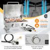 Stainless steel propane grill with lid, 18.5" x 14" cooking surface, ideal for outdoor camping and tailgating.