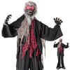 Standing 8.2 FT animatronic werewolf with red flashing eyes, poseable arms, and howling sounds for Halloween decoration.