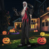 Lifelike 8.2 FT standing animatronic werewolf with howling sounds and eerie skeleton feet for a chilling Halloween.
