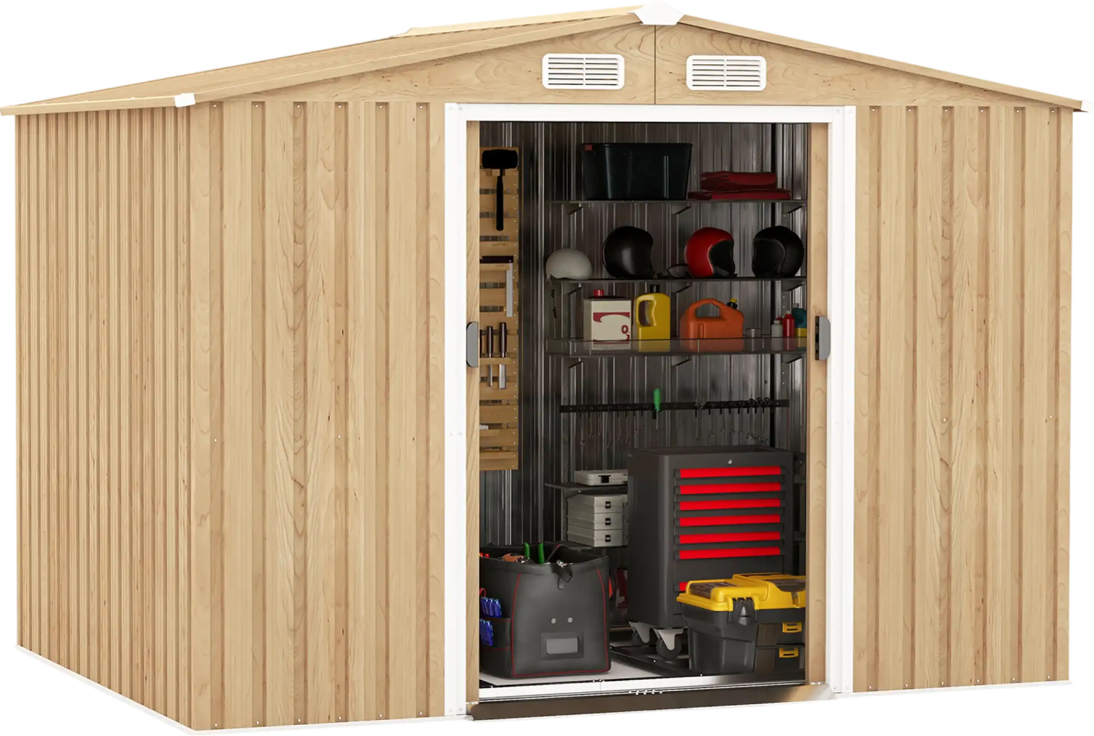 Costway Storage Shed 8.5' x 6.4' x 6' Galvanized Steel with Sliding Door New